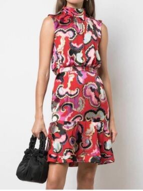 SALONI Red Pink Abstract Print Sleeveless Mini Dress Sz 6